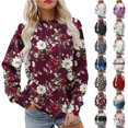 thumbnail image 1 of Smsaxvxz Sweatshirt for Women Fall Fashion Flowy Printed Crewneck Long Sleeve Tops Pullover Oversized Clothes Wine M, 1 of 5