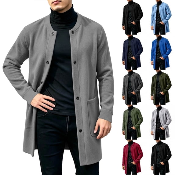 Smsaxvxz Sweatshirts for Men Fall Winter Fashion Mid Length Button Down Cardigan Coat with Pockets Dark Gray XL