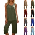 thumbnail image 1 of Smsaxvxz Tank Pajamas Set for Women 2 Piece Fashion Pleated Round Neck Sleeveless Tops and Bermuda Shorts Sleepwear Set Army Green 4XL, 1 of 8
