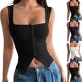 thumbnail image 1 of Smsaxvxz Tank Tops for Women Summer Fashion Square Neck Sleeveless Casual Solid Sexy Slim Blouse Tops Black 2XL, 1 of 6