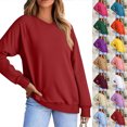 thumbnail image 1 of Smsaxvxz V Neck Sweatshirts for Women Casual Long Sleeve Shirts Solid Pullover Tops Fashion Fall Outfits Red XL, 1 of 5
