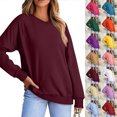 thumbnail image 1 of Smsaxvxz V Neck Sweatshirts for Women Casual Long Sleeve Shirts Solid Pullover Tops Fashion Fall Outfits Wine 2XL, 1 of 5