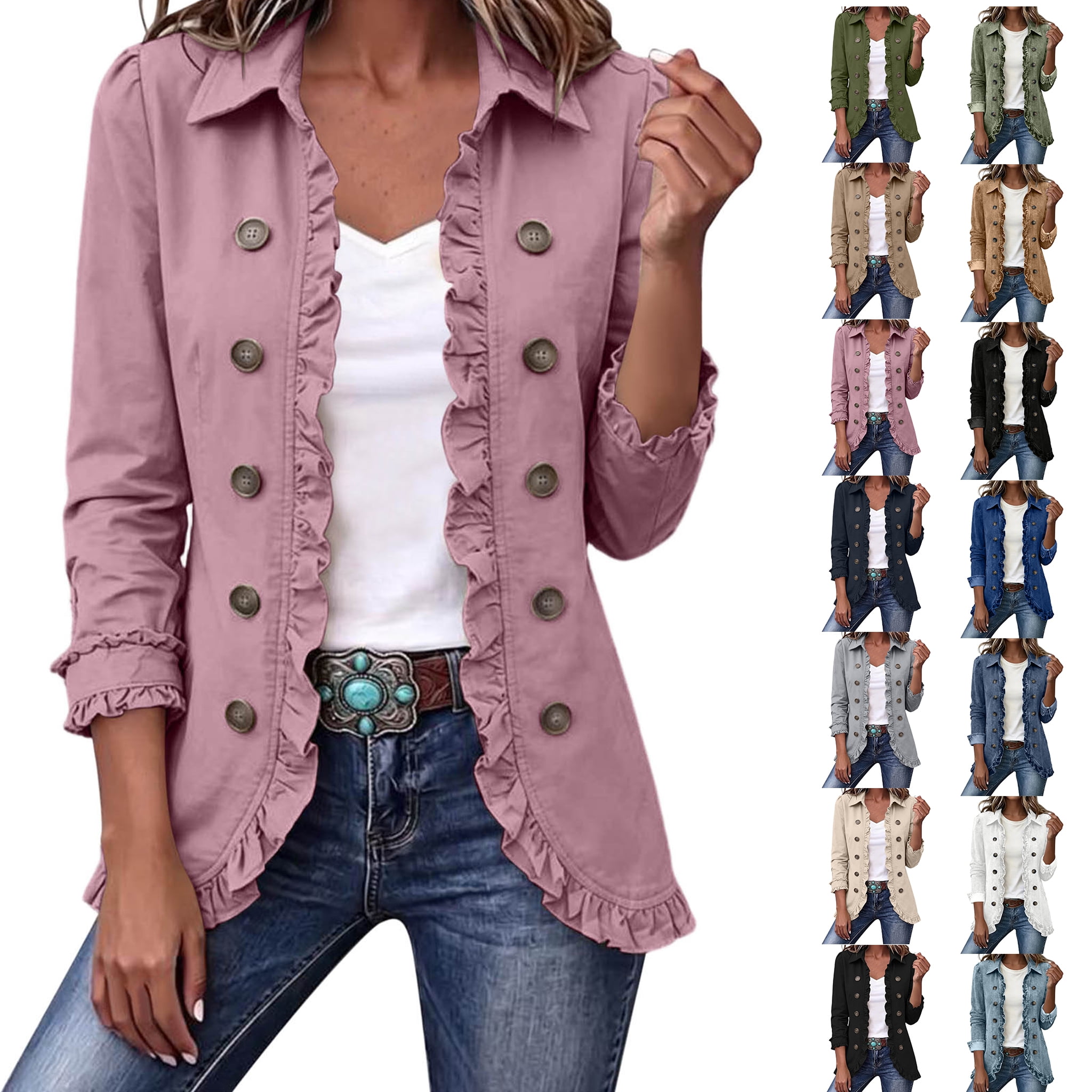Smsaxvxz Vintage Jacket for Women Casual Long Sleeve Lightweight Loose ...
