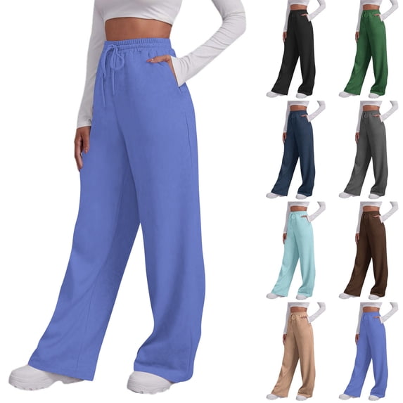Smsaxvxz Wide Leg Sweatpants for Women Casual Elastic Drawstring Waist Loose Fit Sport Pants(Available in Plus Size) Blue 3XL
