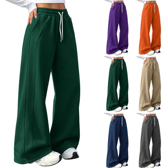 Smsaxvxz Wide Leg Sweatpants for Women Casual Plus Size Pants Fall Winter Fashion Athletic Running Trousers with Pockets Green 3XL