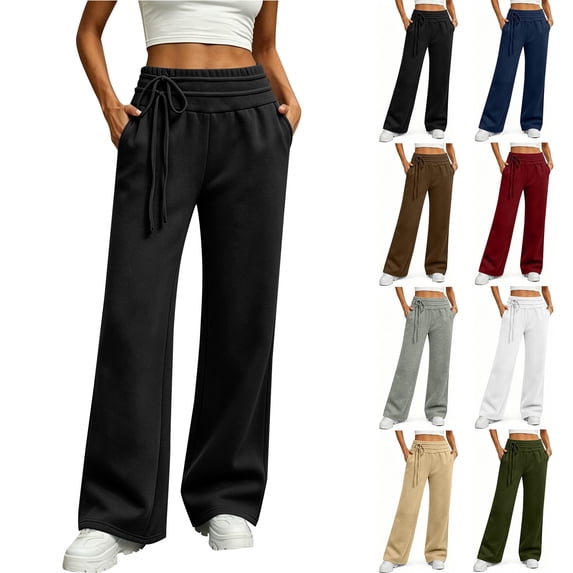 Smsaxvxz Wide Leg Sweatpants for Women Lightweight Breathable Outdoor Athletic Running Work Pants with Pockets Black M