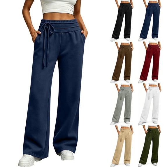 Smsaxvxz Wide Leg Sweatpants for Women Lightweight Breathable Outdoor Athletic Running Work Pants with Pockets Navy M