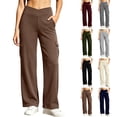 thumbnail image 1 of Smsaxvxz Wide Leg Yoga Pants for Women Casual Solid Cargo Workout Out Stretch Waist Pocket Yoga Gym Loose Pants Brown 2XL, 1 of 6