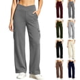 thumbnail image 1 of Smsaxvxz Wide Leg Yoga Pants for Women Casual Solid Cargo Workout Out Stretch Waist Pocket Yoga Gym Loose Pants Dark Gray L, 1 of 7