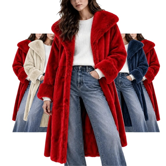 Smsaxvxz Winter Faux Fur Coat for Women Lapel Open Front Fuzzy Warm ...
