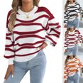 thumbnail image 1 of Smsaxvxz Women Crew Neck Knitted Sweater 2026 Fall Winter Fashion Striped Long Sleeve Loose Fit Soft Pullover Tops Wine L, 1 of 1