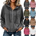 thumbnail image 1 of Smsaxvxz Women Zip Hoodies Fall Fashion Solid Long Sleeve Jacket Loose Fit Jacket Coat Dark Gray 2XL, 1 of 9