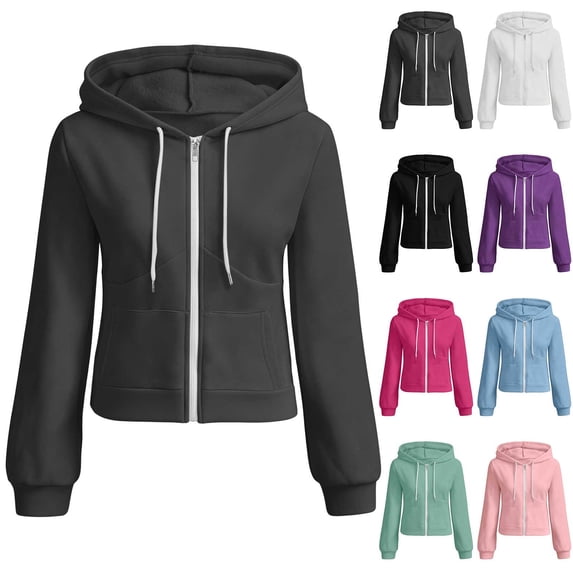 Smsaxvxz Women's 2026 Fall Fashion Zip Up Hoodies Casual Long Sleeve Sweatshirts Winter Sport Jackets with Pockets Gray S