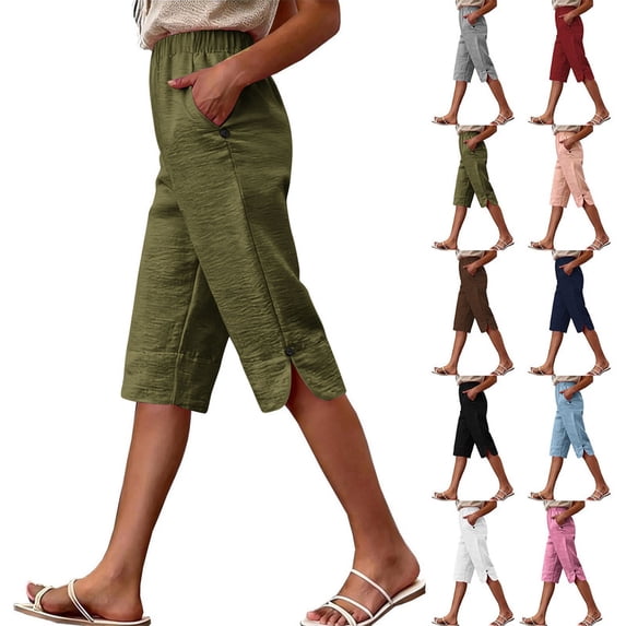 Smsaxvxz Women's Bermuda Pants Fashion Solid Pockets Casual Summer Beach Shorts Green S