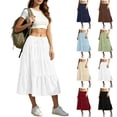 thumbnail image 1 of Smsaxvxz Women's Boho Maxi Skirts 2026 Summer Smocked Tiered A Line Long Flowy Beach Vacation Skirt with Pockets White L, 1 of 6