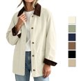 thumbnail image 1 of Smsaxvxz Women's Corduroy Collar Jacket Oversized Beige Utility Coat Casual Fall Outerwear with Pockets, 1 of 9