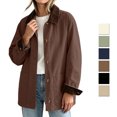 thumbnail image 1 of Smsaxvxz Women's Corduroy Collar Jacket Oversized Brown Utility Coat Casual Fall Outerwear with Pockets, 1 of 9