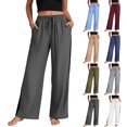 thumbnail image 1 of Smsaxvxz Women's Cotton Line Pants Fashion Drawing Elastic Waist Trousers Casual Solid Loose Pocket Pants Dark Gray S, 1 of 8