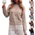 thumbnail image 1 of Smsaxvxz Women's Crew Neck Fall Winter Sweaters Fashion Long Sleeve Heart Embroidery Ribbed Knit Pullover Tops Beige M, 1 of 5