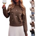 thumbnail image 1 of Smsaxvxz Women's Crew Neck Fall Winter Sweaters Fashion Long Sleeve Heart Embroidery Ribbed Knit Pullover Tops Coffee L, 1 of 5