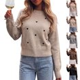 thumbnail image 1 of Smsaxvxz Women's Crew Neck Fall Winter Sweaters Fashion Long Sleeve Heart Embroidery Ribbed Knit Pullover Tops Khaki L, 1 of 6