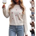 thumbnail image 1 of Smsaxvxz Women's Crew Neck Fall Winter Sweaters Fashion Long Sleeve Heart Embroidery Ribbed Knit Pullover Tops White XL, 1 of 7