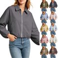 thumbnail image 1 of Smsaxvxz Women’s Cropped Bomber Jacket Casual Long Sleeve Zip Up Loose Streetwear Outerwear with Pockets Gray S, 1 of 10