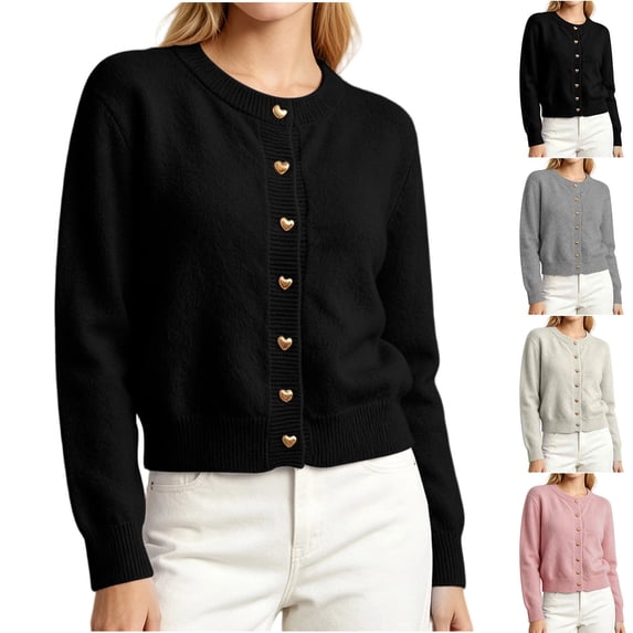 Smsaxvxz Women’s Cropped Cardigan Sweater Lightweight Soft Solid Long Sleeve Fall Spring Jacket Casual Button Down Coat Black Free Size