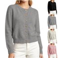 thumbnail image 1 of Smsaxvxz Women’s Cropped Cardigan Sweater Lightweight Soft Solid Long Sleeve Fall Spring Jacket Casual Button Down Coat Gray Free Size, 1 of 7