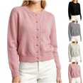 thumbnail image 1 of Smsaxvxz Women’s Cropped Cardigan Sweater Lightweight Soft Solid Long Sleeve Fall Spring Jacket Casual Button Down Coat Pink Free Size, 1 of 7