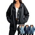 thumbnail image 1 of Smsaxvxz Women's Denim Hooded Jacket Fall Fashion Oversized Drawstring Button Jean Coat with Pockets Black XL, 1 of 9