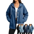 thumbnail image 1 of Smsaxvxz Women's Denim Hooded Jacket Fall Fashion Oversized Drawstring Button Jean Coat with Pockets Blue M, 1 of 9