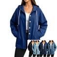 thumbnail image 1 of Smsaxvxz Women's Denim Hooded Jacket Fall Fashion Oversized Drawstring Button Jean Coat with Pockets Dark Blue XL, 1 of 9