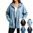 thumbnail image 1 of Smsaxvxz Women's Denim Hooded Jacket Fall Fashion Oversized Drawstring Button Jean Coat with Pockets Light Blue XL, 1 of 9