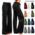 thumbnail image 1 of Smsaxvxz Women's Fleece Lined Cargo Wide Leg Pants Drawstring High Waist Thermal Winter Stretchy Casual Yoga Pants with Pockets, 1 of 6