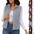 thumbnail image 1 of Smsaxvxz Women's Fleece Vest with Zip Pockets Lightweight Solid Sleeveless Warm Tops for Work Travel Outdoor Blue 2XL, 1 of 7