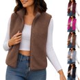 thumbnail image 1 of Smsaxvxz Women's Fleece Vest with Zip Pockets Lightweight Solid Sleeveless Warm Tops for Work Travel Outdoor Brown 2XL, 1 of 7