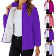 thumbnail image 1 of Smsaxvxz Women's Full Zip Soft Polar Fleece Jacket Fashion Solid Outdoor Recreation Coat Lightweight Winter Fall Outerwear Purple 2XS, 1 of 9