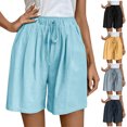thumbnail image 1 of Smsaxvxz Women's High Waist Shorts Casual Solid Drawstring Elastic Waist Wide Leg Shorts Sky Blue M, 1 of 9