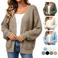 thumbnail image 1 of Smsaxvxz Women's Knit Cardigan Oversized V Neck Button Front Lantern Sleeve Chunky Casual Fall Winter Sweater Outerwear, 1 of 6