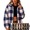thumbnail image 1 of Smsaxvxz Women’s Long Sleeve Sherpa Fleece Plaid Jacket Casual Chunky Fuzzy Warm Winter Coat for Women Blue 2XL, 1 of 8