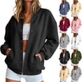 thumbnail image 1 of Smsaxvxz Women's Oversized Baseball Jacket 2026 Fall Fashion Long Sleeve Button Coat with Pockets Casual Open Front Sweatshirt Black L, 1 of 9