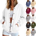 thumbnail image 1 of Smsaxvxz Women's Oversized Baseball Jacket 2026 Fall Fashion Long Sleeve Button Coat with Pockets Casual Open Front Sweatshirt White 2XL, 1 of 9