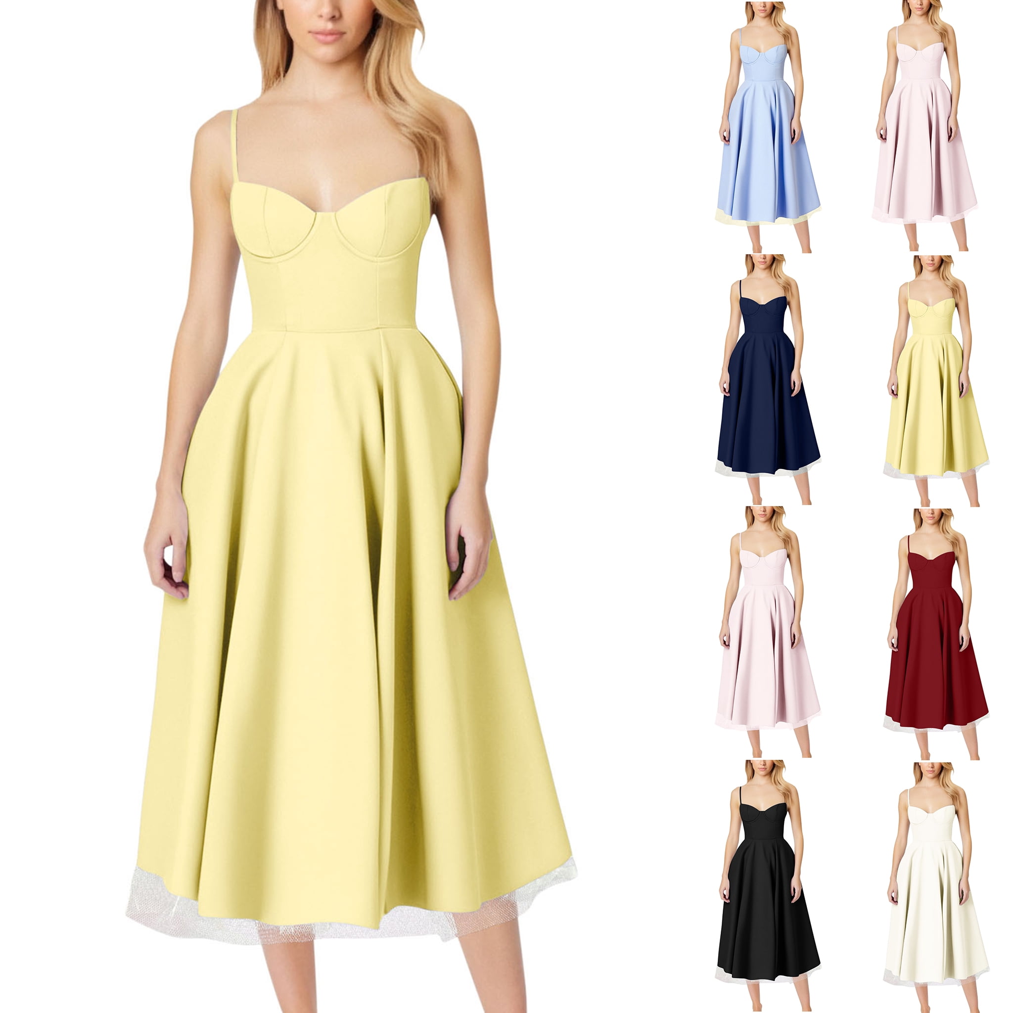 Yellow Renaissance Dresses Smsaxvxz Women's Retro Casual Dresses French Elegant Art Ball ...
