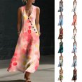thumbnail image 1 of Smsaxvxz Women's Summer Dresses Fashion Floral Printed V Neck Sleeveless Casual Comfortable Beach Vacation Maxi Sundress A-8 2XL, 1 of 8