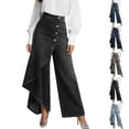 thumbnail image 1 of Smsaxvxz Women's Summer Jean Pants Fashion Casual Button Decoration Trousers Black XL, 1 of 7
