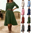 thumbnail image 1 of Smsaxvxz Women's Summer Maxi Dresses Fashion Solid Crew Neck Long Sleeve A-Line Casual Loose T-Shirt Dress Beach Sundress 2026 Army Green XL, 1 of 8