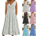 thumbnail image 1 of Smsaxvxz Women's Summer Maxi Dresses Fashion V Neck Sleeveless Casual Solid Loose Beach Vacation Long Tank Sundress Gray 5XL, 1 of 7
