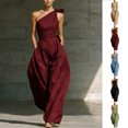 thumbnail image 1 of Smsaxvxz Women's Summer Rompers Fashion Solid Off-Shoulder Sleeveless Wide Leg Jumpsuit Casual Clothes Wine XL, 1 of 10