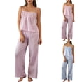 thumbnail image 1 of Smsaxvxz Women's Summer Spaghetti Strap Pajamas Set 2 Piece Casual Button V Neck Cami Tops and Long Pants Sleepwear Set Pink S, 1 of 7
